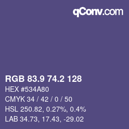 Farbcode: RGB 83.9 74.2 128 | qconv.com