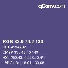 カラーコード: RGB 83.9 74.2 130 | qconv.com