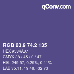 カラーコード: RGB 83.9 74.2 135 | qconv.com