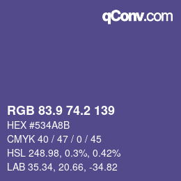 カラーコード: RGB 83.9 74.2 139 | qconv.com
