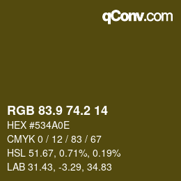 Color code: RGB 83.9 74.2 14 | qconv.com