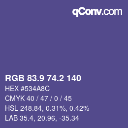 カラーコード: RGB 83.9 74.2 140 | qconv.com