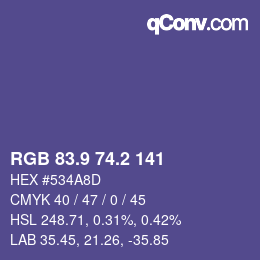 カラーコード: RGB 83.9 74.2 141 | qconv.com
