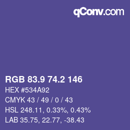 カラーコード: RGB 83.9 74.2 146 | qconv.com