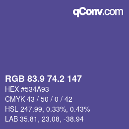 カラーコード: RGB 83.9 74.2 147 | qconv.com