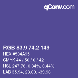 カラーコード: RGB 83.9 74.2 149 | qconv.com