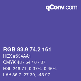 カラーコード: RGB 83.9 74.2 161 | qconv.com