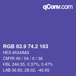 カラーコード: RGB 83.9 74.2 163 | qconv.com