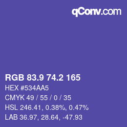 カラーコード: RGB 83.9 74.2 165 | qconv.com