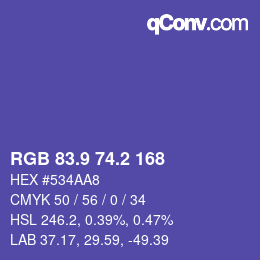 カラーコード: RGB 83.9 74.2 168 | qconv.com