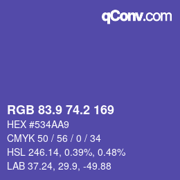 カラーコード: RGB 83.9 74.2 169 | qconv.com