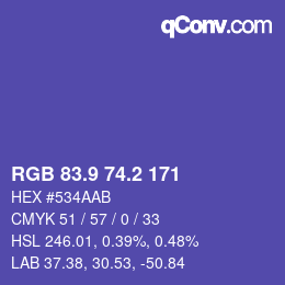 カラーコード: RGB 83.9 74.2 171 | qconv.com