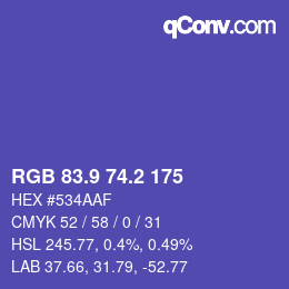 カラーコード: RGB 83.9 74.2 175 | qconv.com