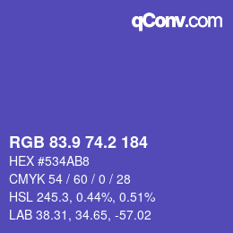 カラーコード: RGB 83.9 74.2 184 | qconv.com