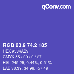 カラーコード: RGB 83.9 74.2 185 | qconv.com