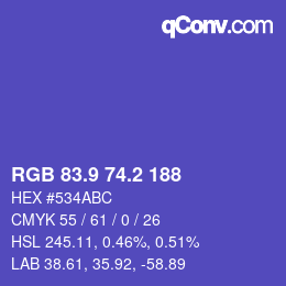 カラーコード: RGB 83.9 74.2 188 | qconv.com