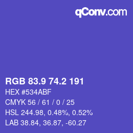 カラーコード: RGB 83.9 74.2 191 | qconv.com