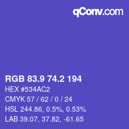 カラーコード: RGB 83.9 74.2 194 | qconv.com