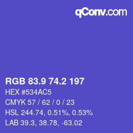 カラーコード: RGB 83.9 74.2 197 | qconv.com