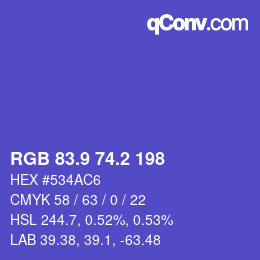 カラーコード: RGB 83.9 74.2 198 | qconv.com