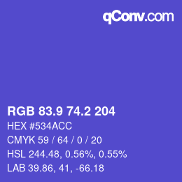 カラーコード: RGB 83.9 74.2 204 | qconv.com