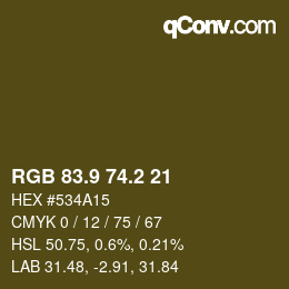 カラーコード: RGB 83.9 74.2 21 | qconv.com