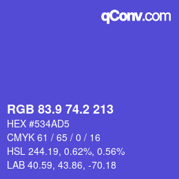 カラーコード: RGB 83.9 74.2 213 | qconv.com