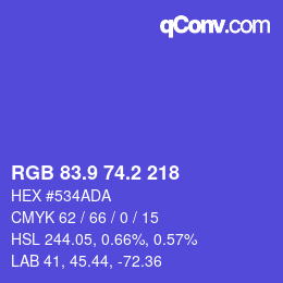 カラーコード: RGB 83.9 74.2 218 | qconv.com