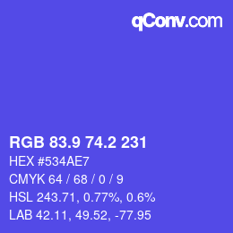 カラーコード: RGB 83.9 74.2 231 | qconv.com