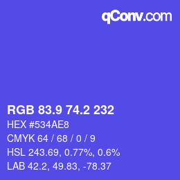 カラーコード: RGB 83.9 74.2 232 | qconv.com