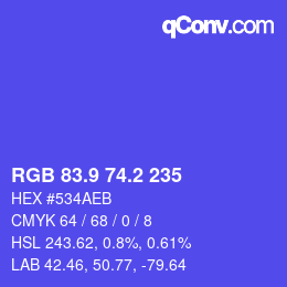 カラーコード: RGB 83.9 74.2 235 | qconv.com