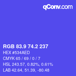 カラーコード: RGB 83.9 74.2 237 | qconv.com