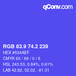 カラーコード: RGB 83.9 74.2 239 | qconv.com