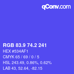 カラーコード: RGB 83.9 74.2 241 | qconv.com