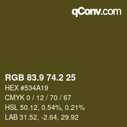 カラーコード: RGB 83.9 74.2 25 | qconv.com