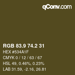 カラーコード: RGB 83.9 74.2 31 | qconv.com