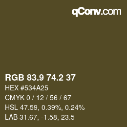 Color code: RGB 83.9 74.2 37 | qconv.com