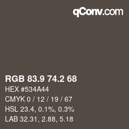 Color code: RGB 83.9 74.2 68 | qconv.com