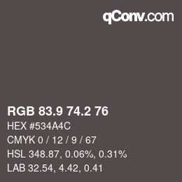 Color code: RGB 83.9 74.2 76 | qconv.com