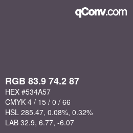 カラーコード: RGB 83.9 74.2 87 | qconv.com