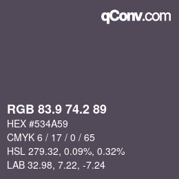 カラーコード: RGB 83.9 74.2 89 | qconv.com