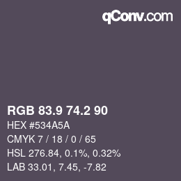 カラーコード: RGB 83.9 74.2 90 | qconv.com