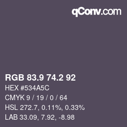 カラーコード: RGB 83.9 74.2 92 | qconv.com