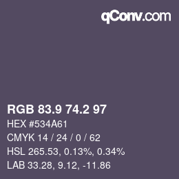 カラーコード: RGB 83.9 74.2 97 | qconv.com