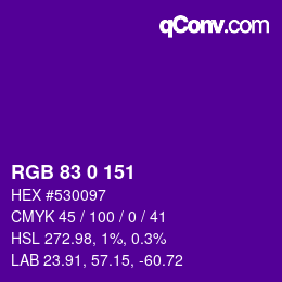 カラーコード: RGB 83 0 151 | qconv.com