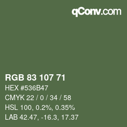 Farbcode: RGB 83 107 71 | qconv.com