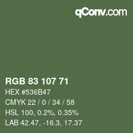Color code: RGB 83 107 71 | qconv.com