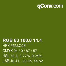 カラーコード: RGB 83 108.8 14.4 | qconv.com