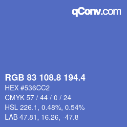 カラーコード: RGB 83 108.8 194.4 | qconv.com