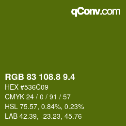 カラーコード: RGB 83 108.8 9.4 | qconv.com